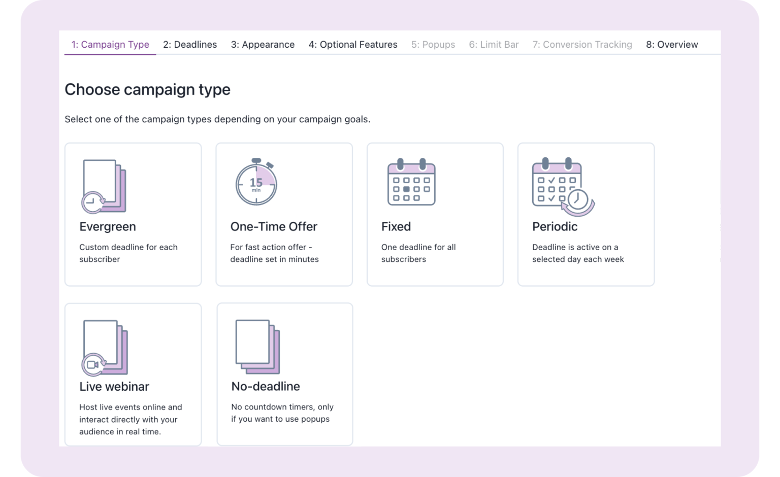 The real Apresly campaign builder with six funnel types.