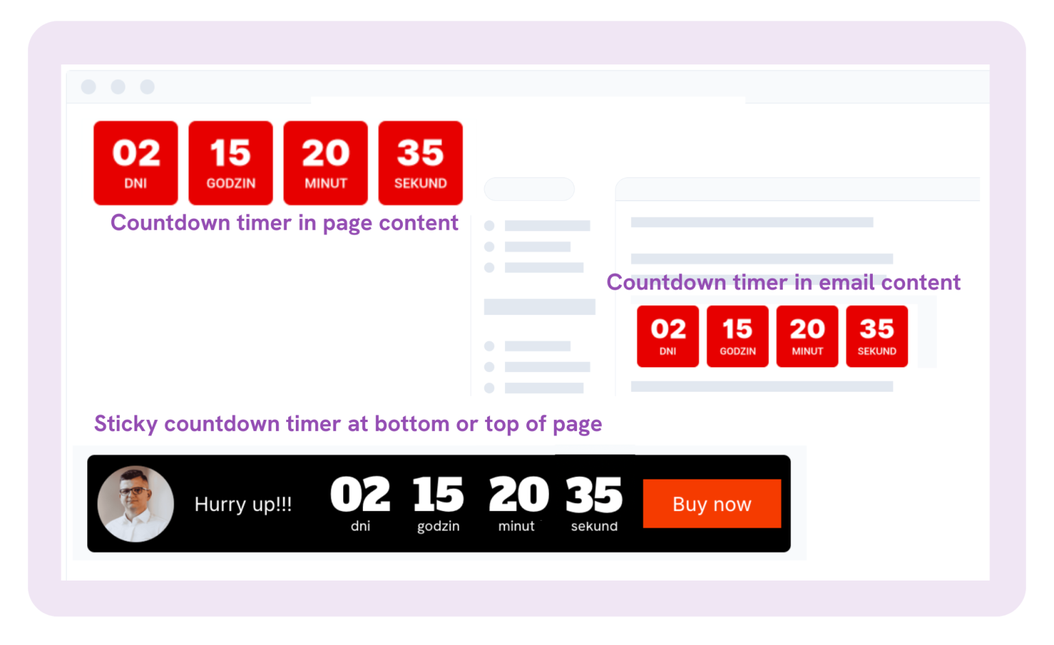 Apresly feature example: Email countdown timers